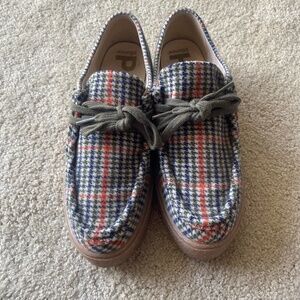 Hush Puppies Bridget Womens Retro Comfort Platform Shoes Plaid 8.5-Plaid Flannel